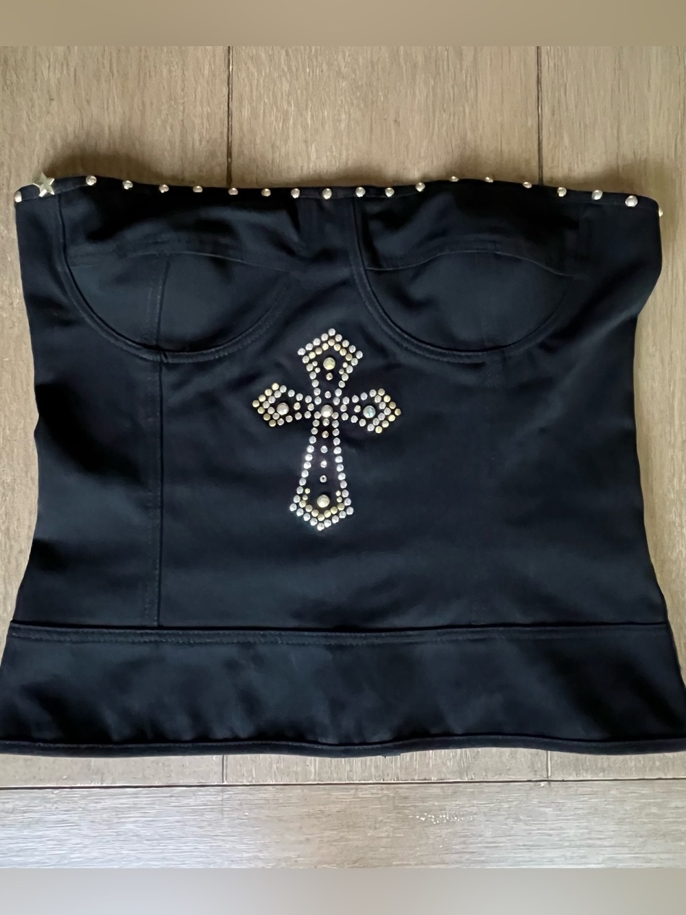 VTG Denny Rose Made in Italy Rhinestone Cross Corset Top Bustier- Fits US S-M